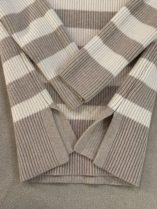 Striped Knit Cowl Neck Sweater in Cream and Taupe - Picture 4 of 8